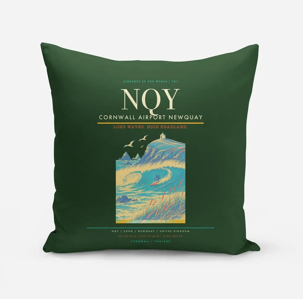 Cornwall Airport Newquay (NQY) design on dark green pillow
