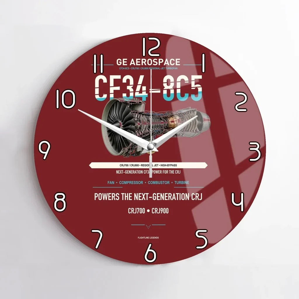 CF34-8C5 design on dark red no frame wall clock
