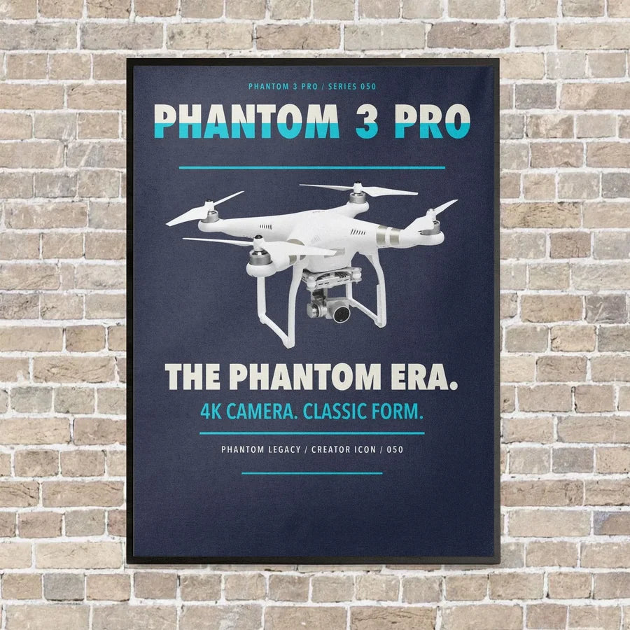 DJI Phantom 3 Professional vertical canvas print - framed - navy blue background