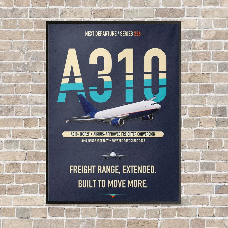 Airbus A310-300P2F vertical canvas print - framed - navy blue background