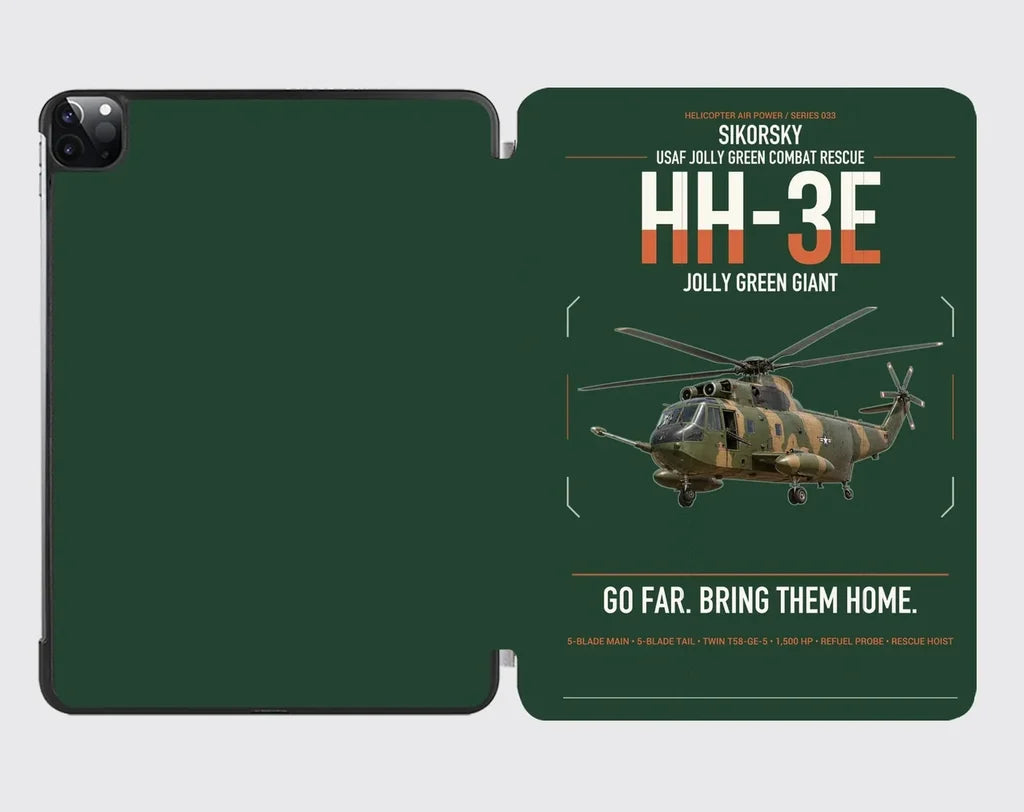 Sikorsky HH-3E Jolly Green Giant design on dark green ipad tablet case