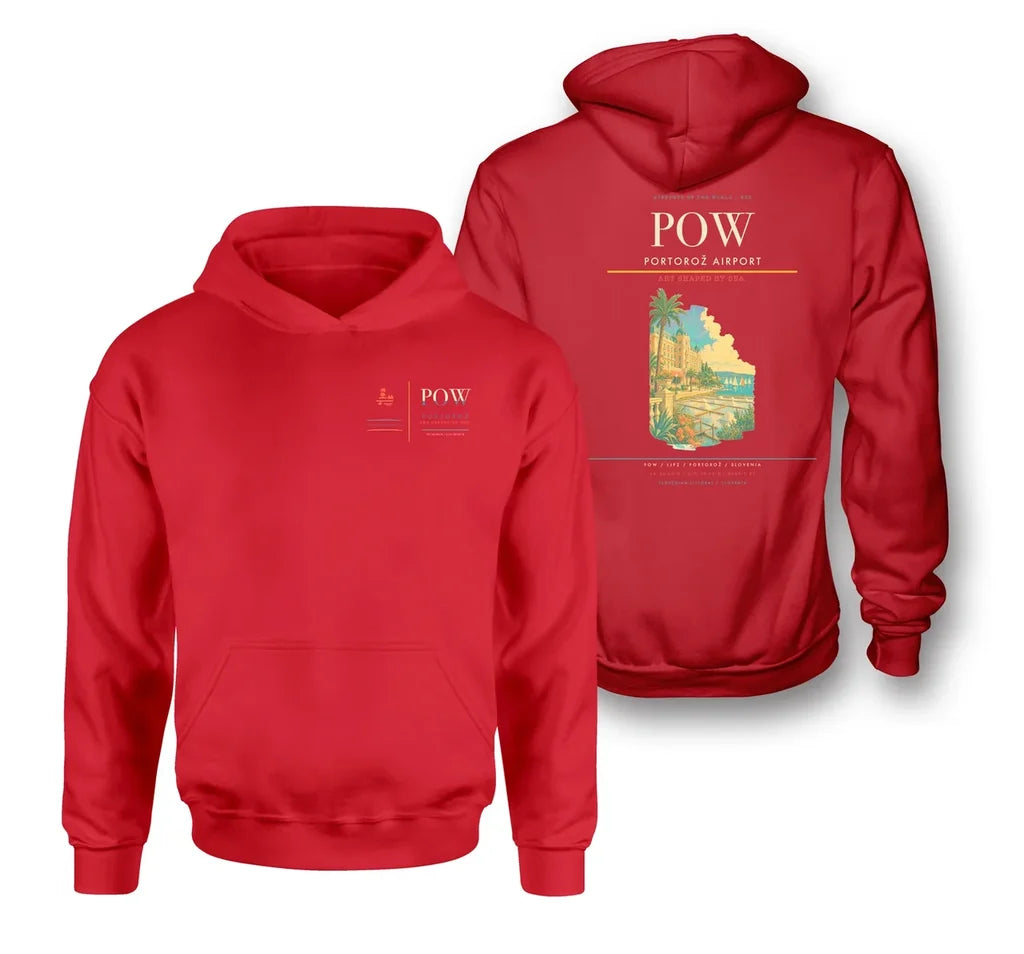 Portorož Airport (POW) design on red double-side hoodie