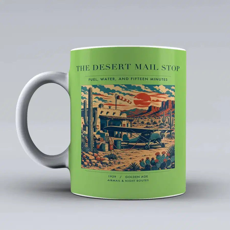 VINTAGE G4151 - The Desert Mail Stop - Ceramic Mug design on lightgreen