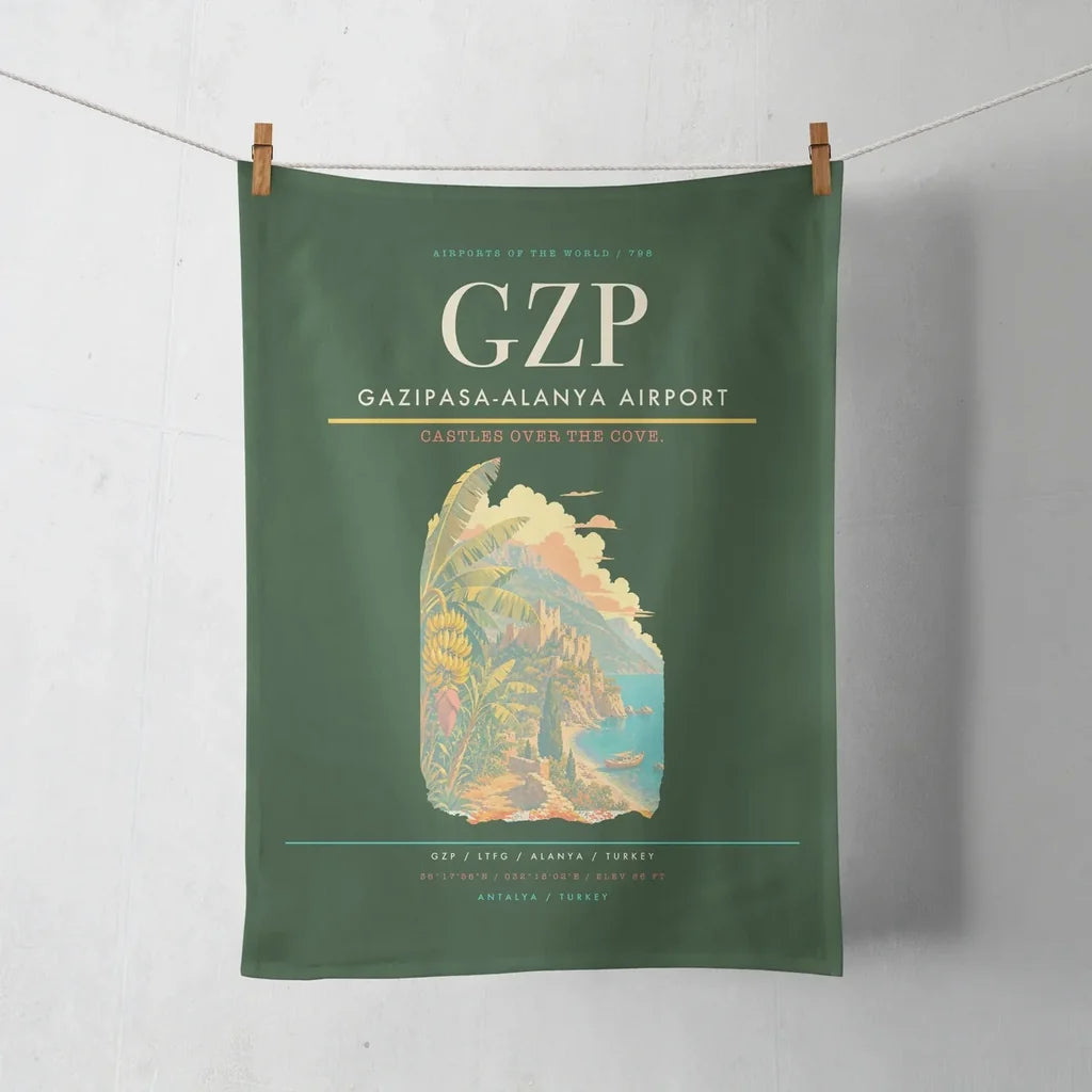 Gazipasa-Alanya Airport (GZP) design on dark green towel