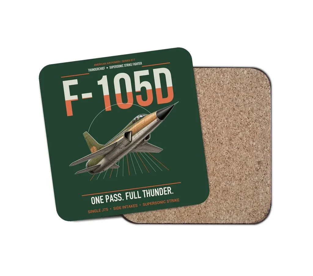 F-105D Thunderchief design on dark green 1 piece coaster