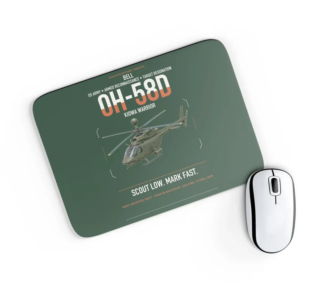 Bell OH-58D Kiowa Warrior design on dark green rectangle mouse pad
