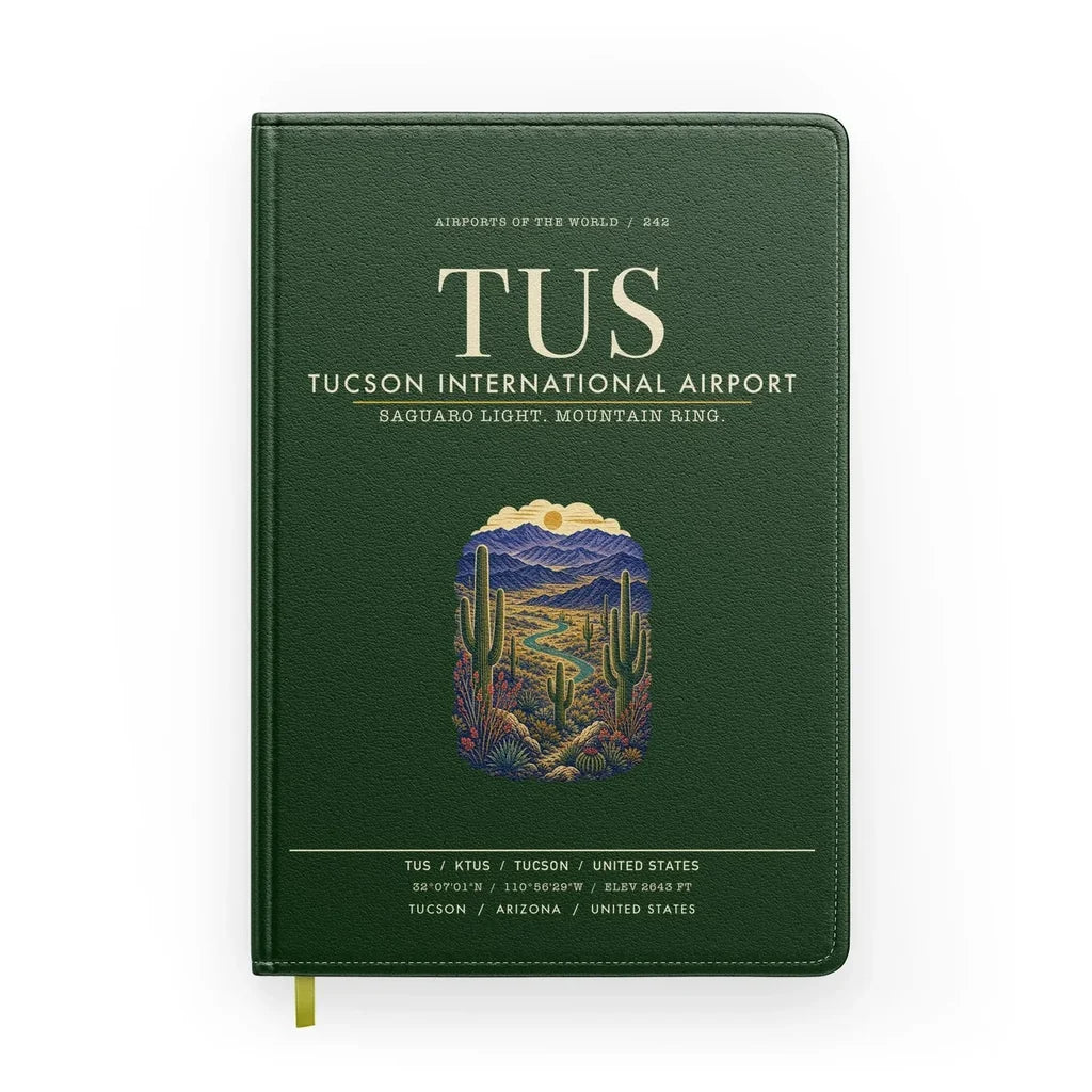 Tucson International Airport (TUS) design on dark green notebook