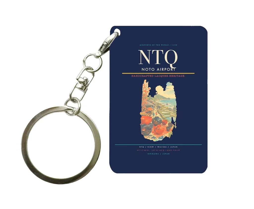 Noto Airport (NTQ) design on navy blue key chain