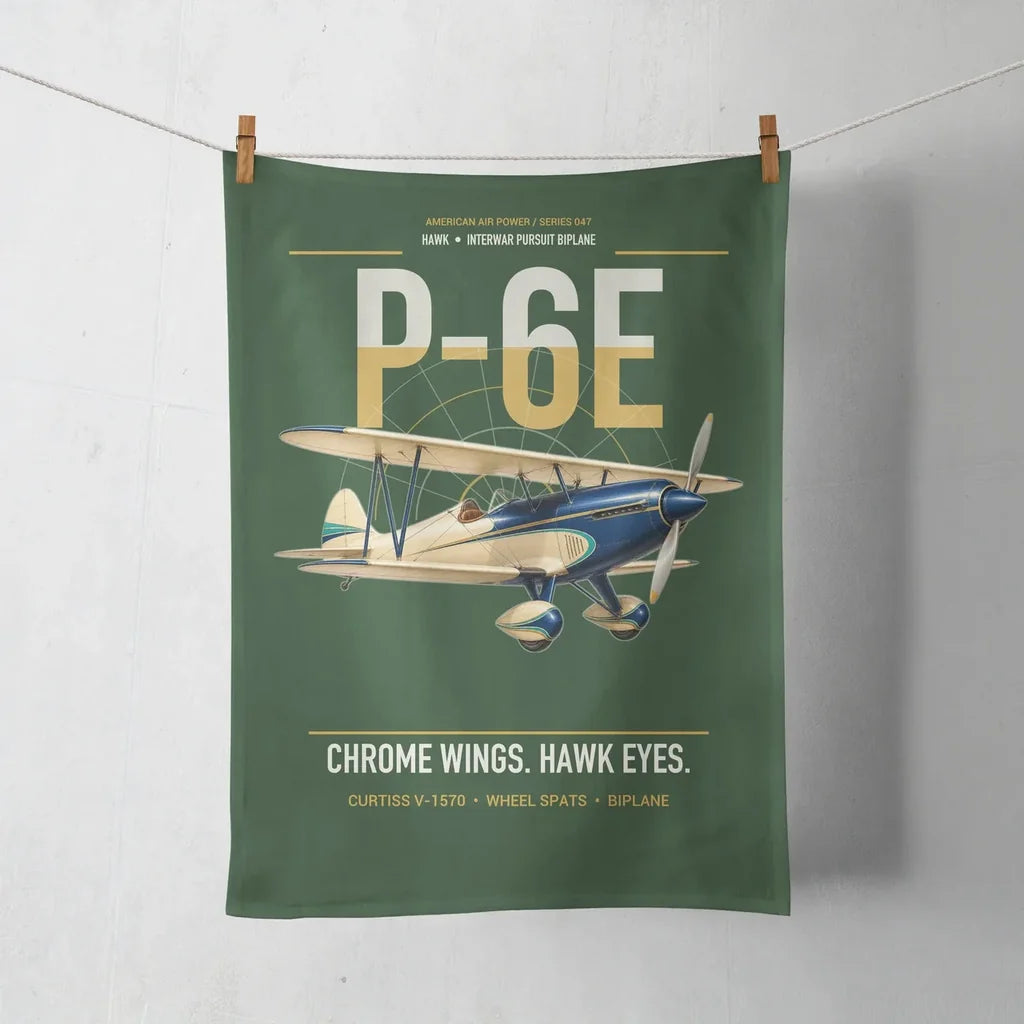 Curtiss P-6E Hawk design on dark green towel
