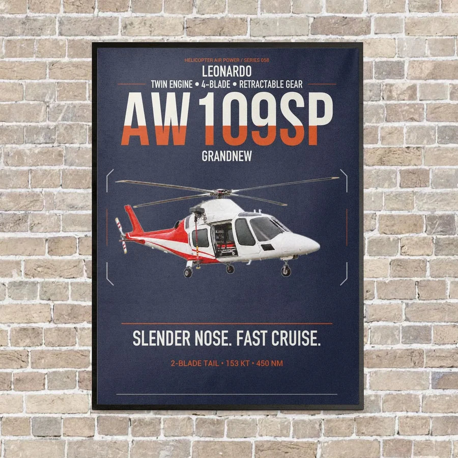 Leonardo AW109SP GrandNew vertical canvas print - framed - navy blue background