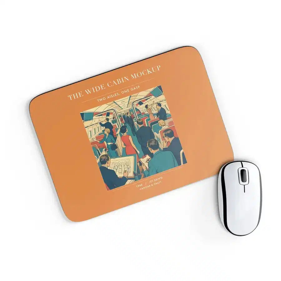 VINTAGE G4467 - The Wide Cabin Mockup - Designed Mouse Pads design on orange rectangle