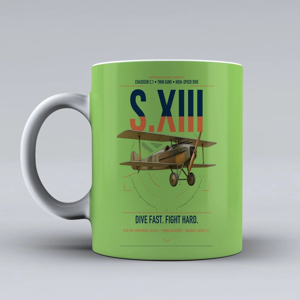 SPAD S.XIII C.1 design on light green ceramic mug, double-side print
