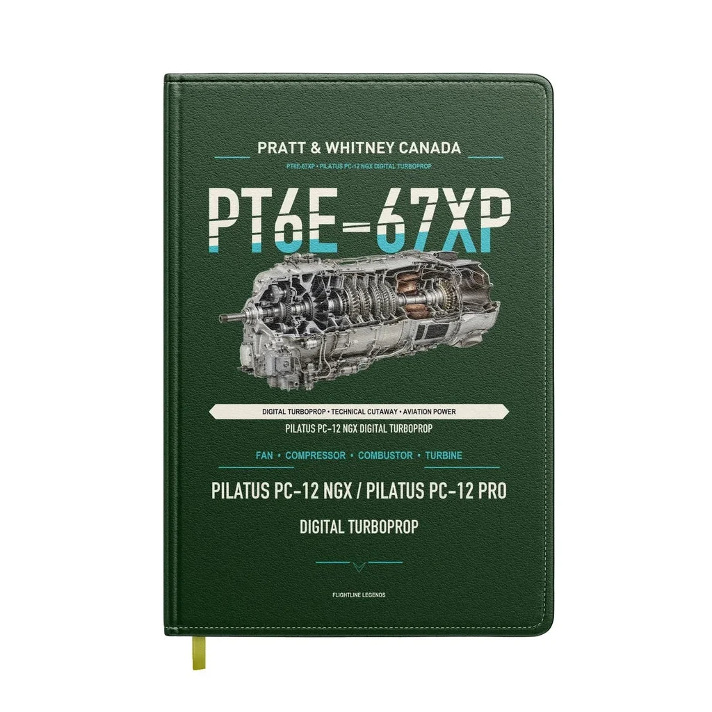 PT6E-67XP design on dark green notebook