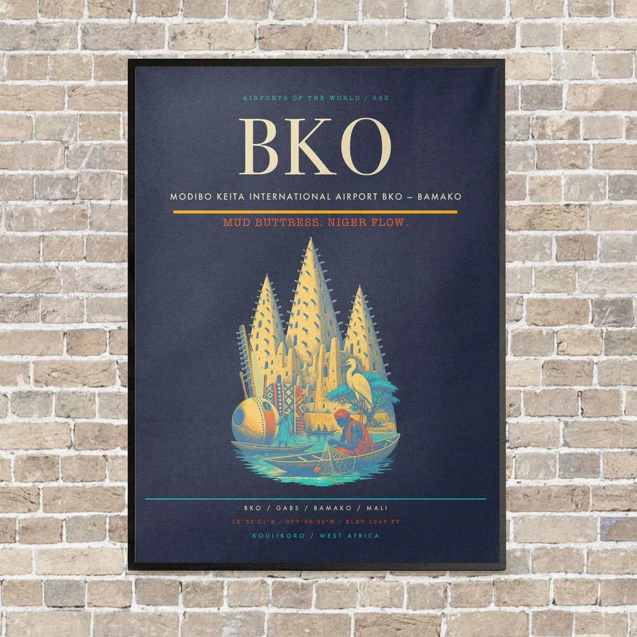Modibo Keita International Airport BKO — Bamako vertical canvas print - framed - navy blue background