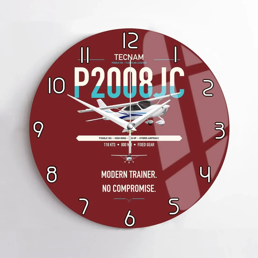 Tecnam P2008JC NG design on dark red no frame wall clock