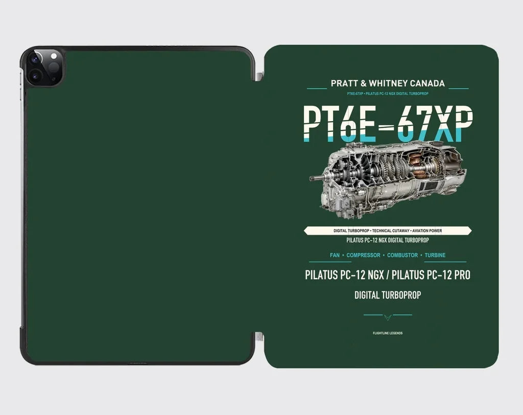 PT6E-67XP design on dark green ipad tablet case