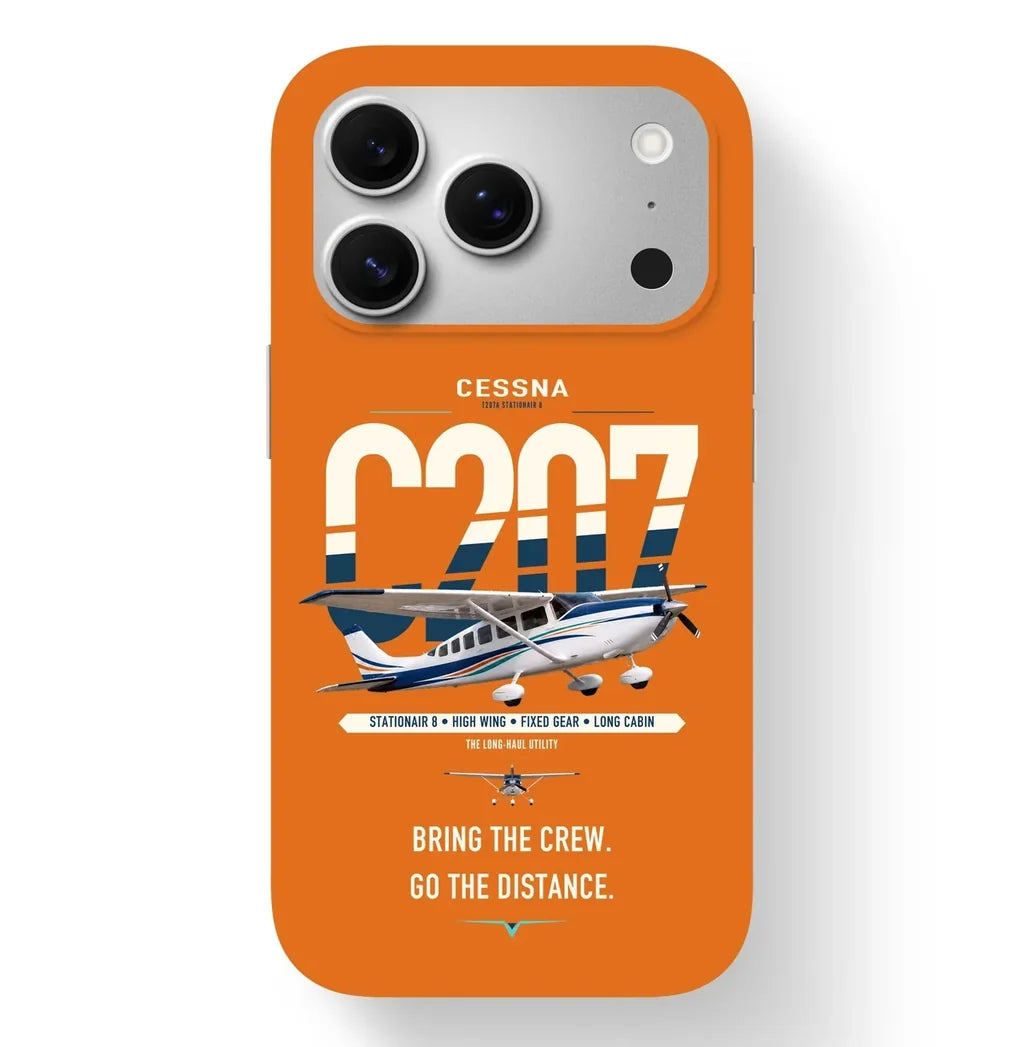 Cessna T207A Stationair 8 design on orange magsafe iphone case, for iPhone 17 Pro