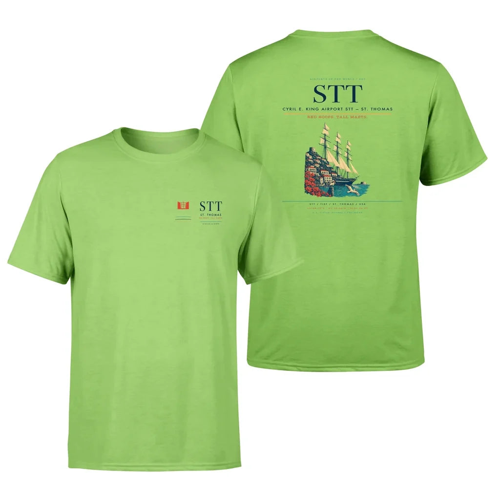 Cyril E. King Airport (STT) design printed on light green double-side t-shirt