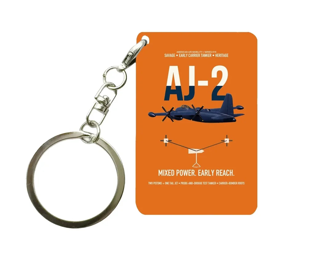 AJ-2 Savage Tanker design on orange designed key chain, double-side print