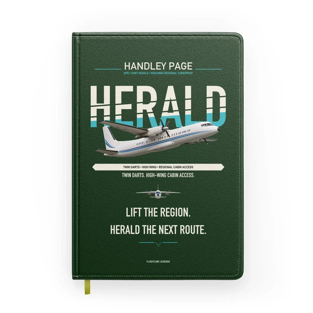 Handley Page HPR.7 Dart Herald design on dark green notebook