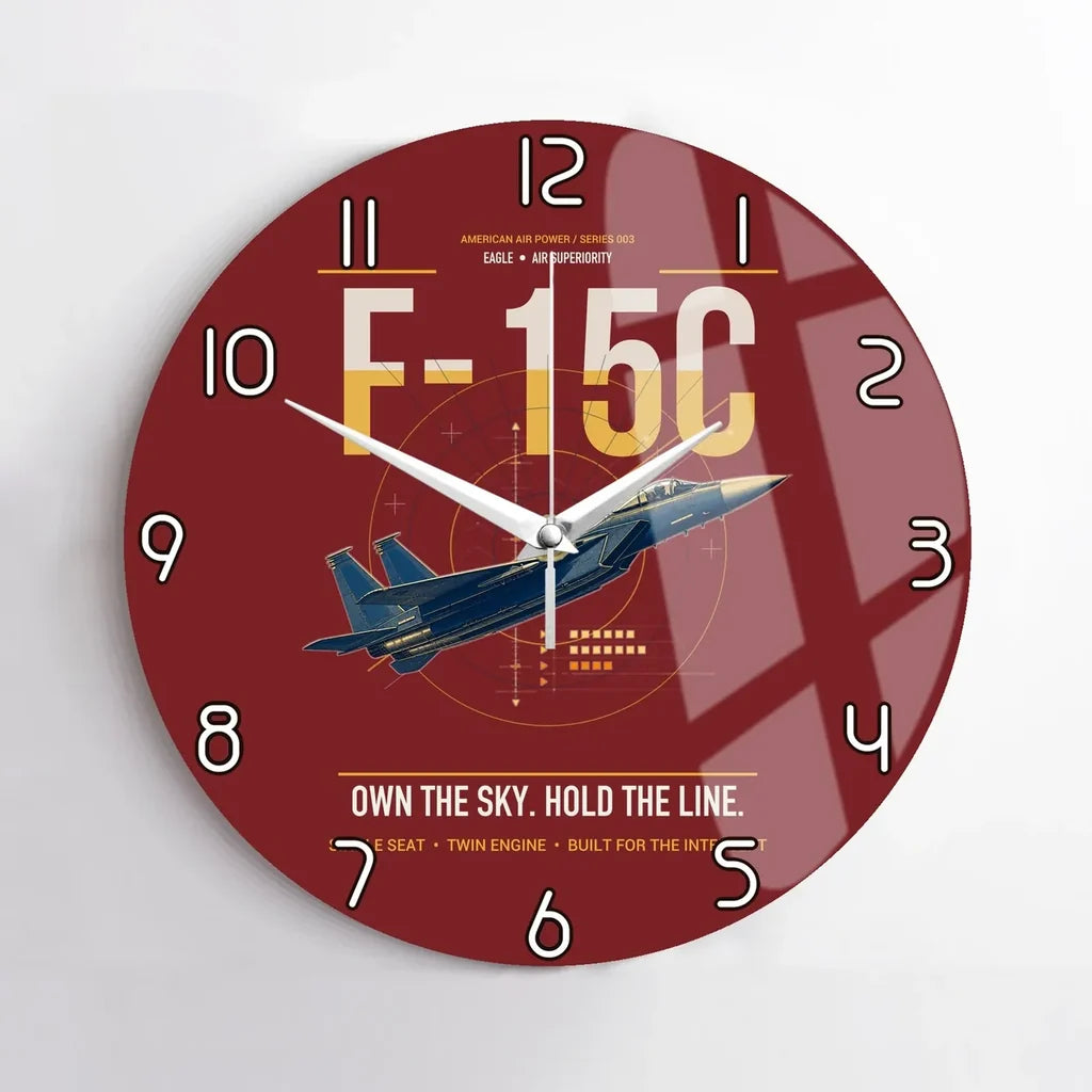 F-15C Eagle design on dark red no frame wall clock