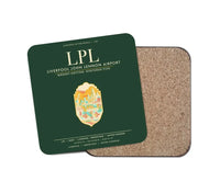 Thumbnail for Liverpool John Lennon Airport (LPL) design on dark green 1 piece coaster
