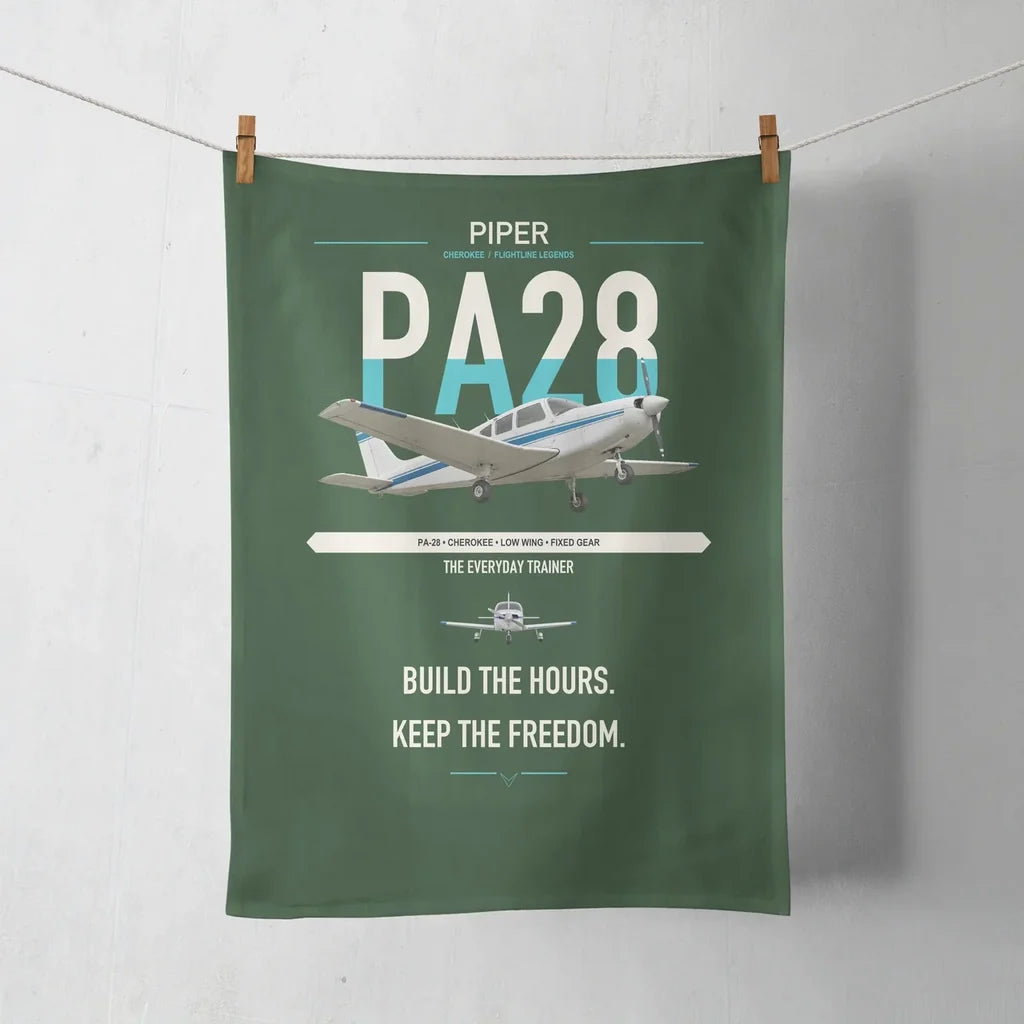Piper PA-28 Cherokee design on dark green towel