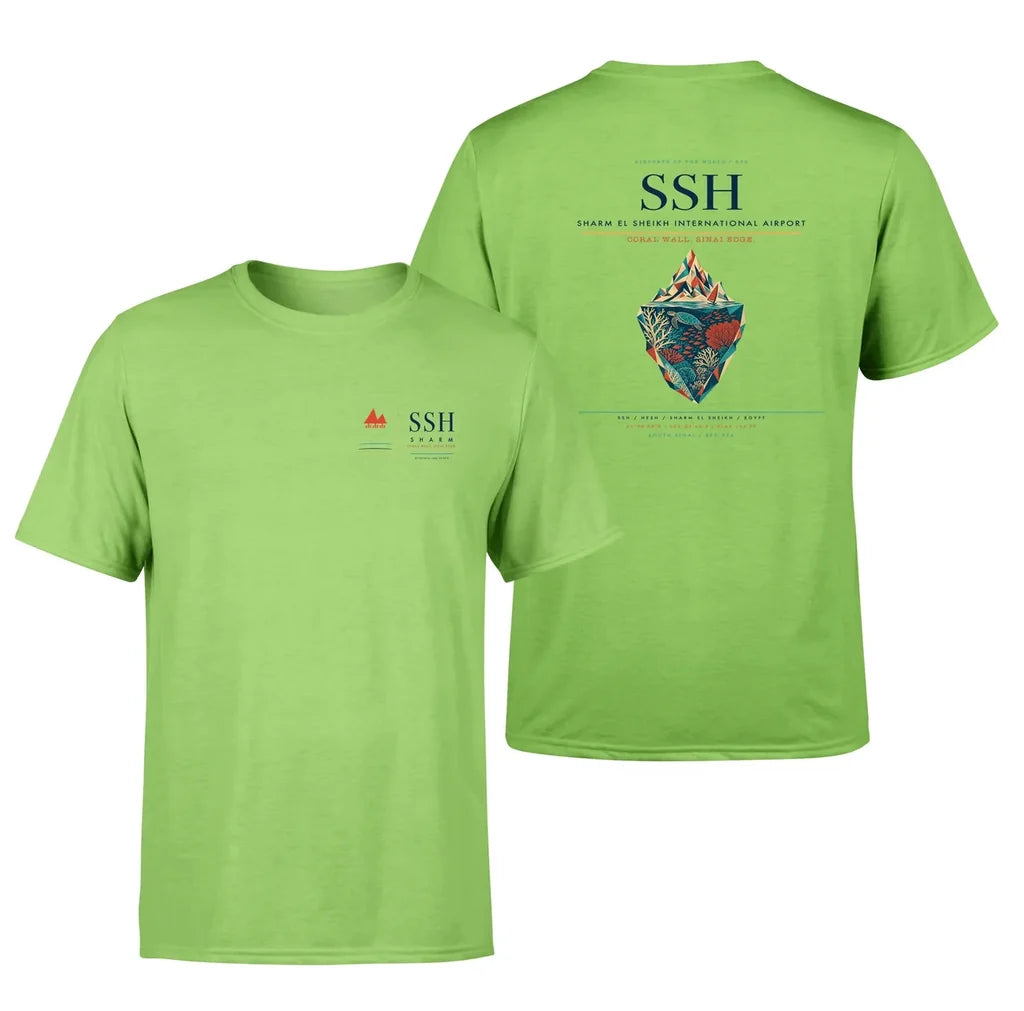 Sharm El Sheikh International Airport (SSH) design printed on light green double-side t-shirt