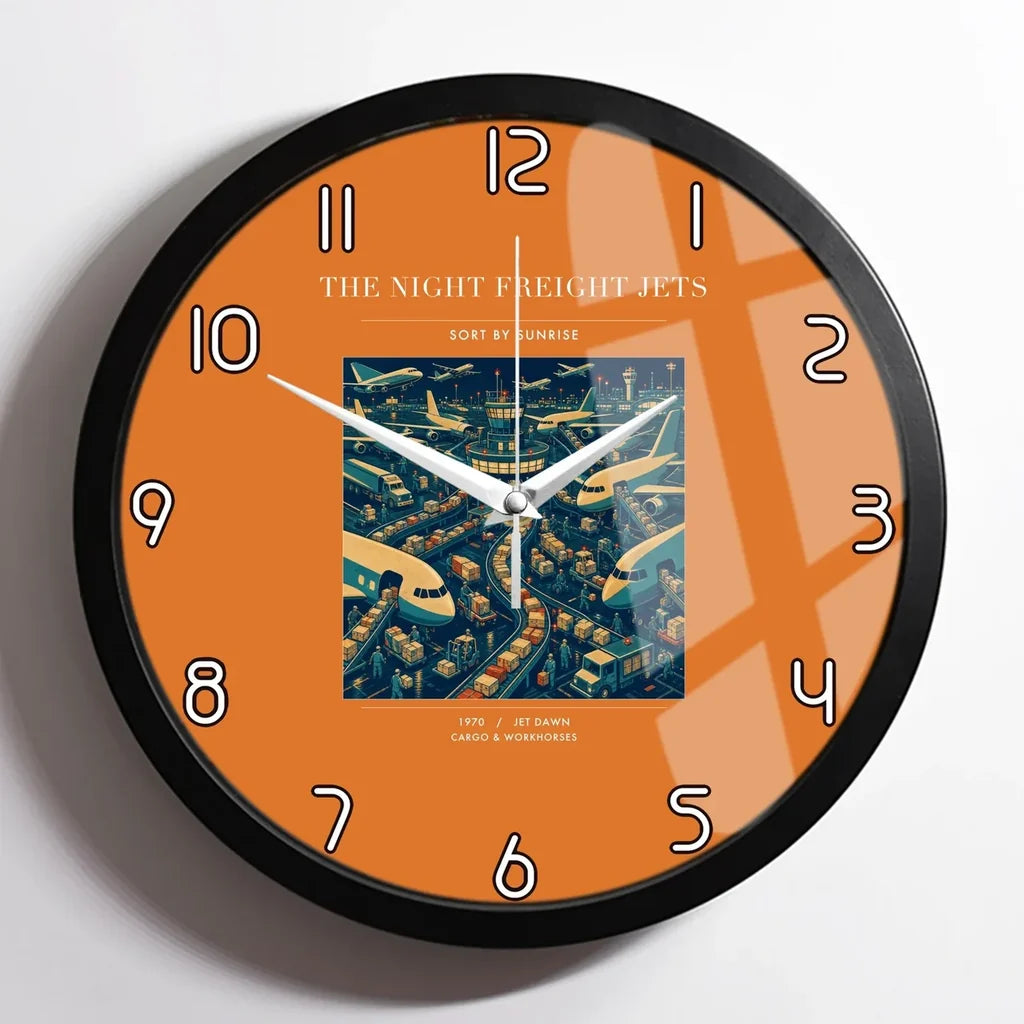 VINTAGE G4133 - The Night Freight Jets - Designed Wall Clocks design on orange framed