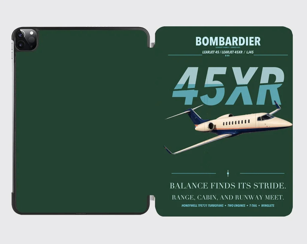 Bombardier Learjet 45XR design on dark green ipad tablet case