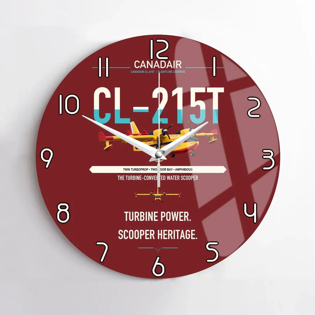 Canadair CL-215T design on dark red no frame wall clock