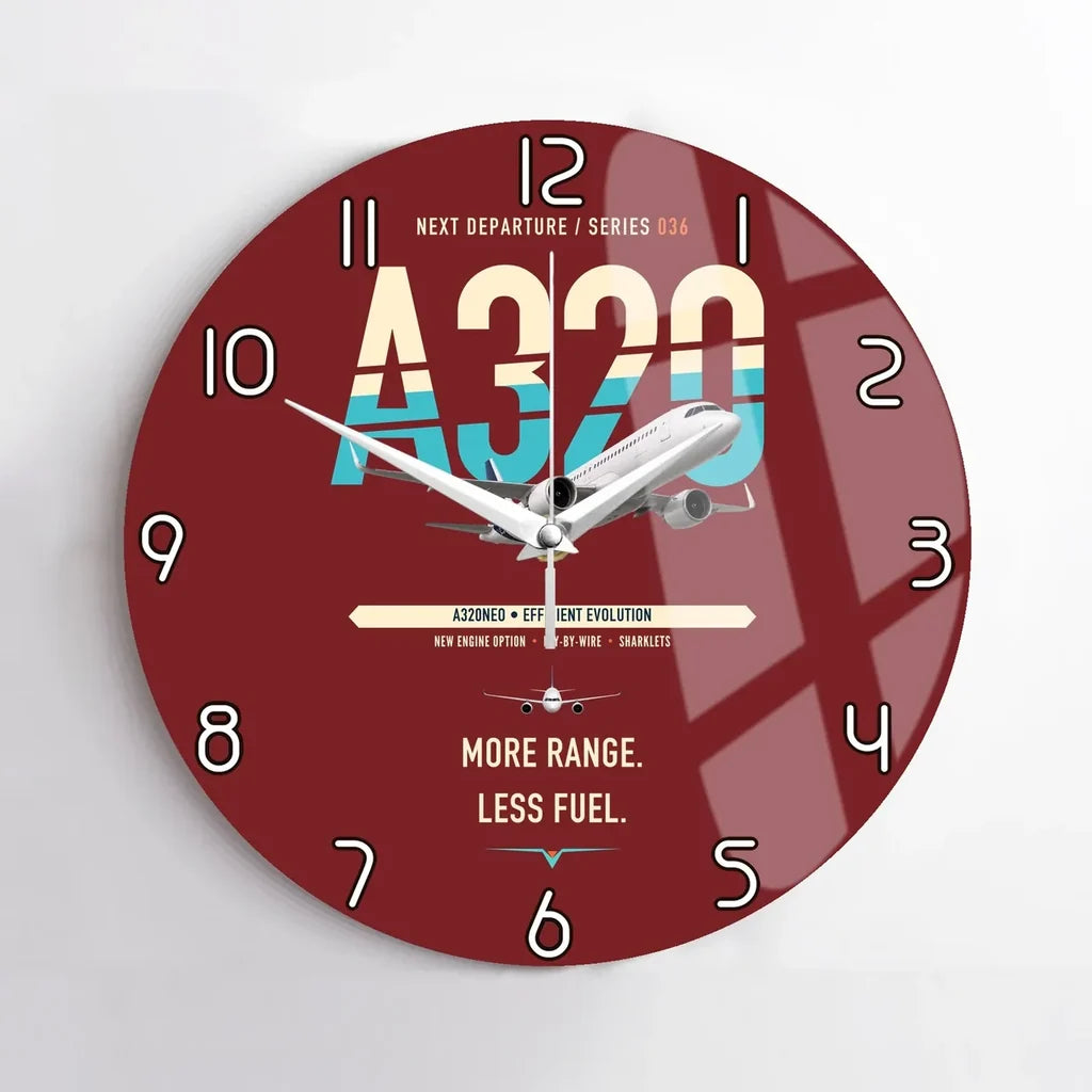 Airbus A320neo design on dark red no frame wall clock