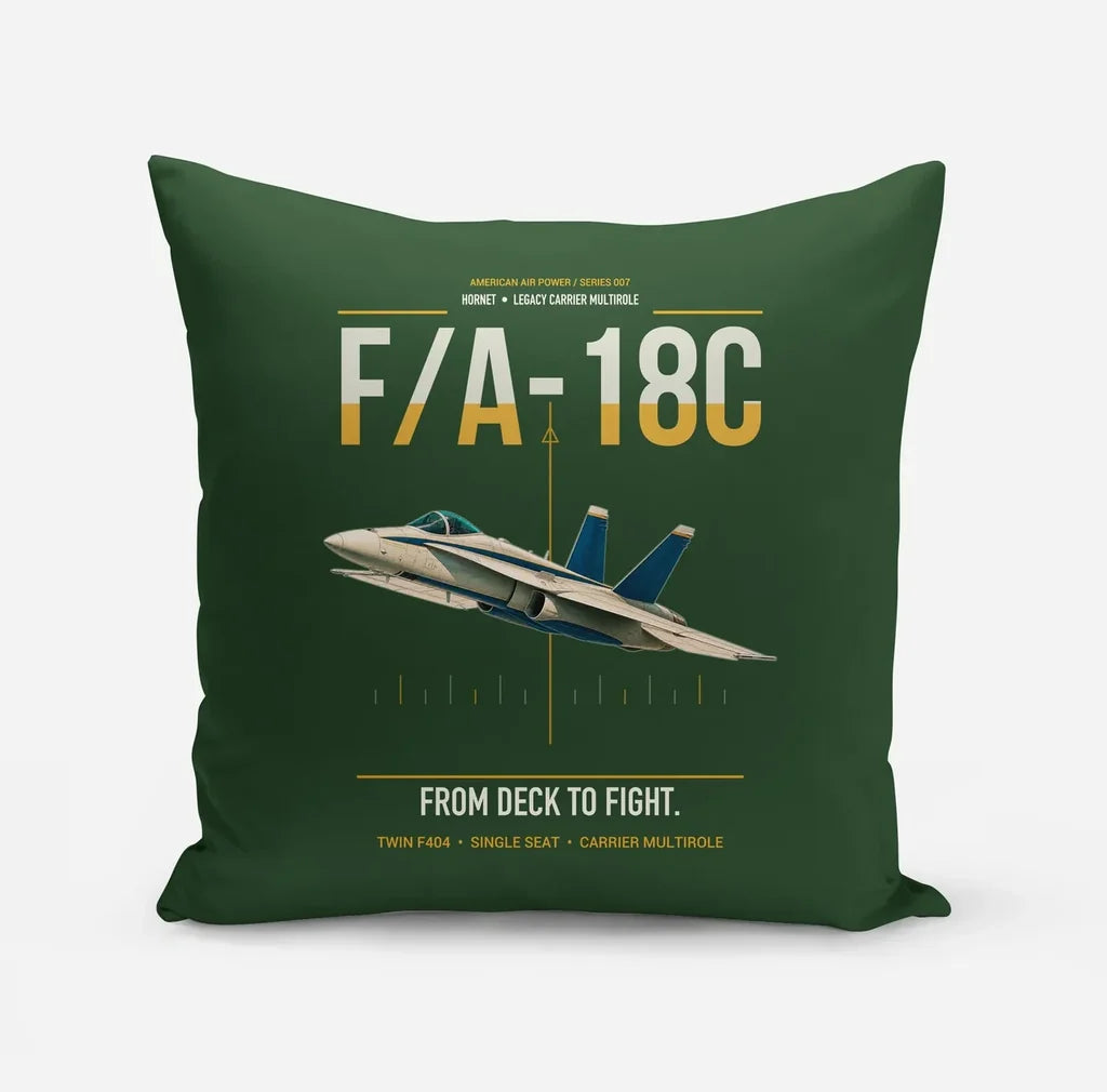 F-A-18C Hornet design on dark green pillow