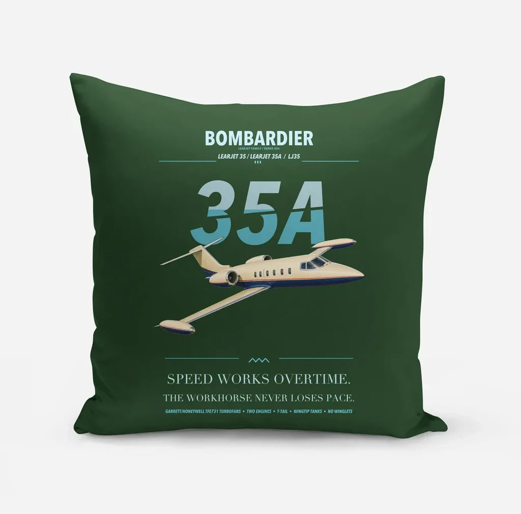 Bombardier Learjet 35A design on dark green pillow