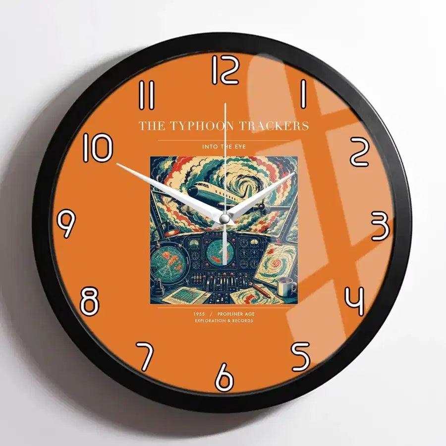 VINTAGE G4091 - The Typhoon Trackers - Designed Wall Clocks design on orange framed