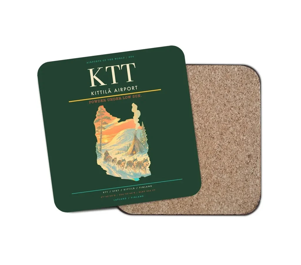 Kittilä Airport (KTT) design on dark green 1 piece coaster