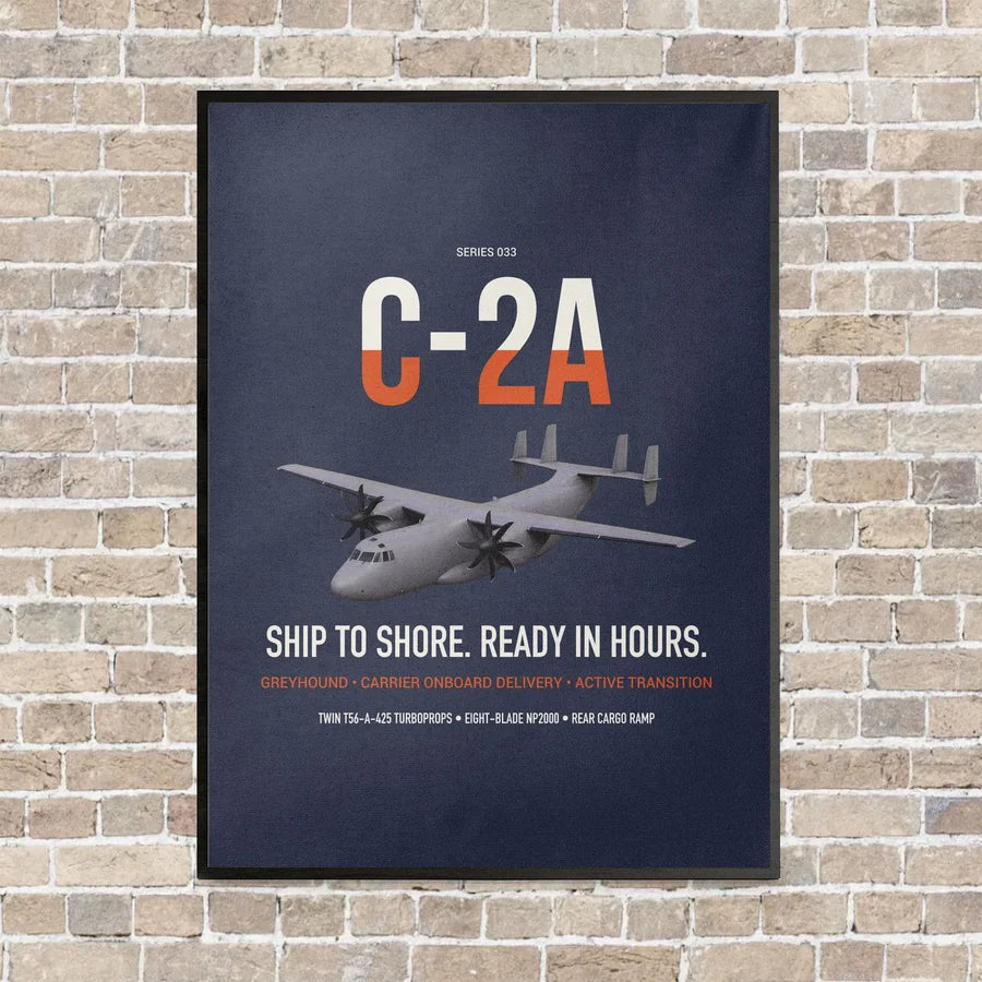 C-2A Greyhound vertical canvas print - framed - navy blue background