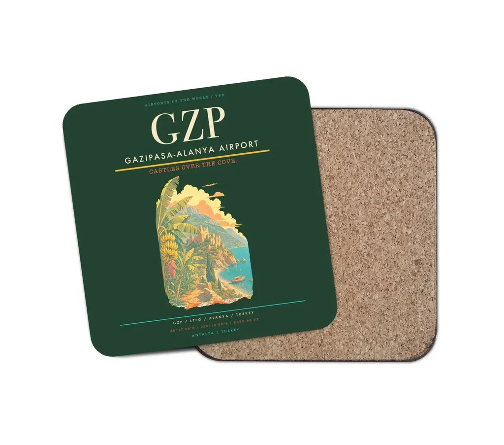 Gazipasa-Alanya Airport (GZP) design on dark green 1 piece coaster
