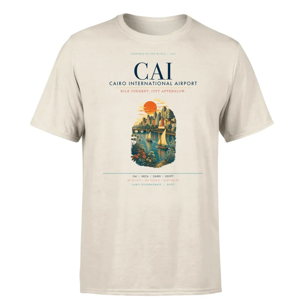 Cairo Airport (CAI) T-Shirt single-side front print in Beige | cairo-cai-airport-double-side-t-shirt