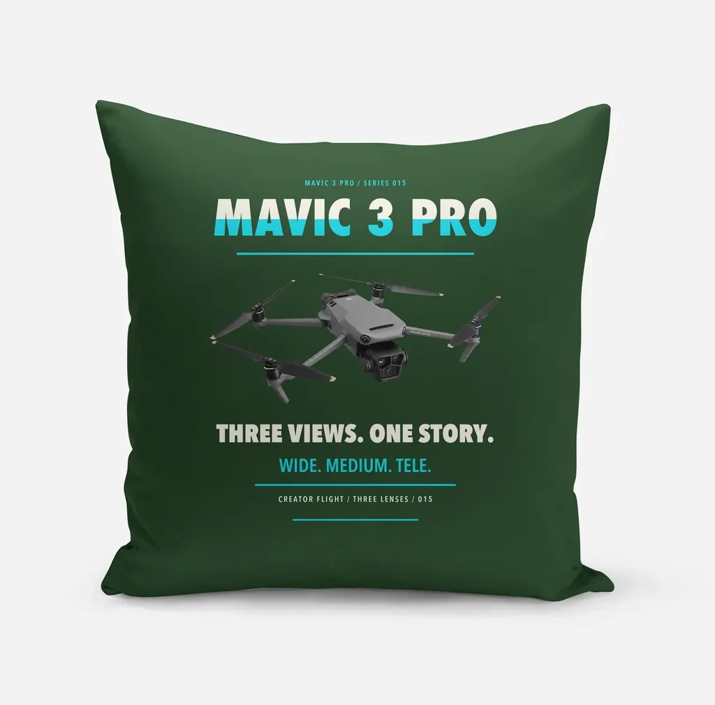 DJI Mavic 3 Pro design on dark green pillow