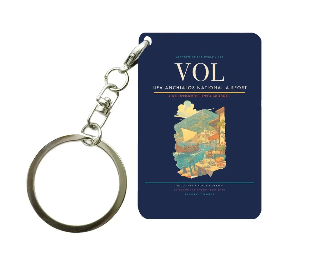 Nea Anchialos National Airport (VOL) design on navy blue key chain