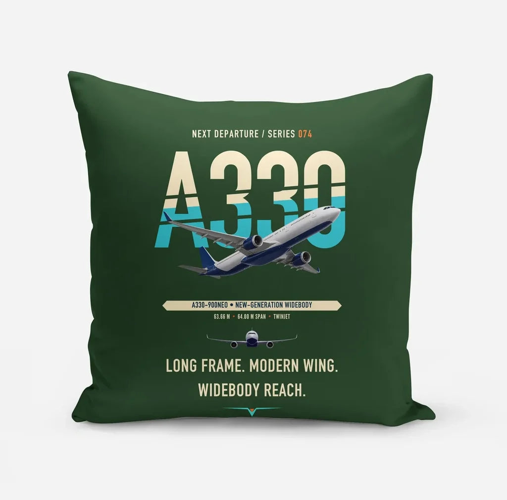 Airbus A330-900neo design on dark green pillow