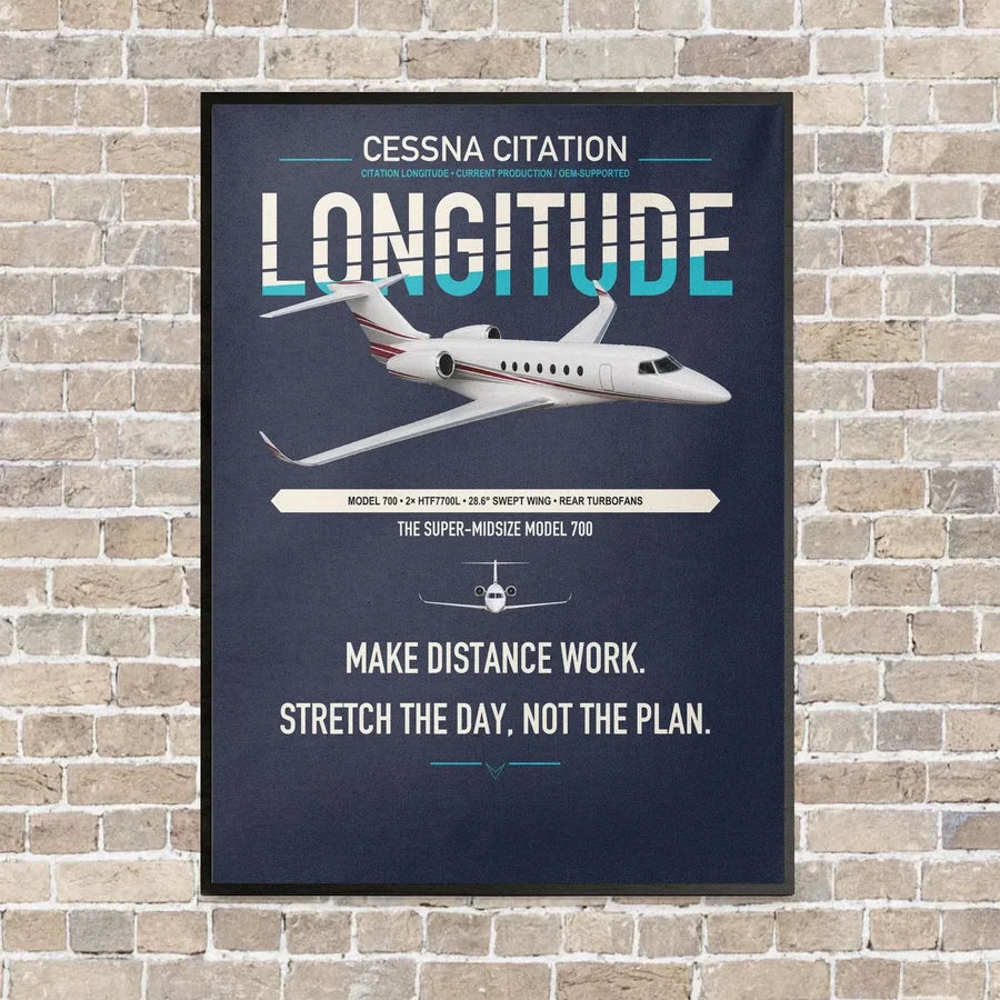 Cessna Citation Longitude vertical canvas print - framed - navy blue background