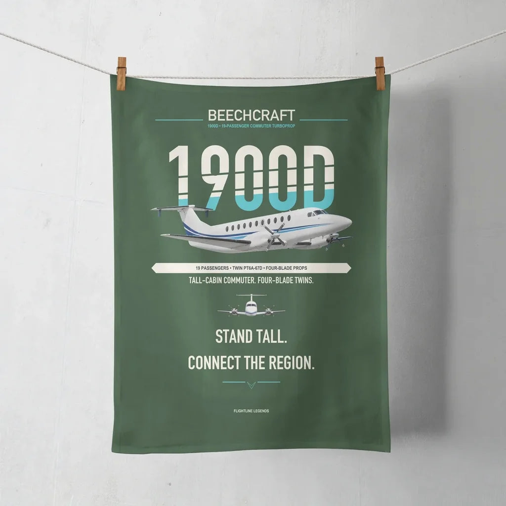 Beechcraft 1900D design on dark green towel