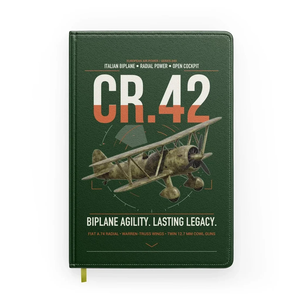 Fiat CR.42 Falco design on dark green notebook