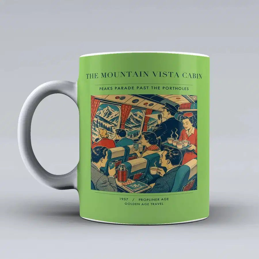 VINTAGE G4224 - The Mountain Vista Cabin - Ceramic Mug design on lightgreen