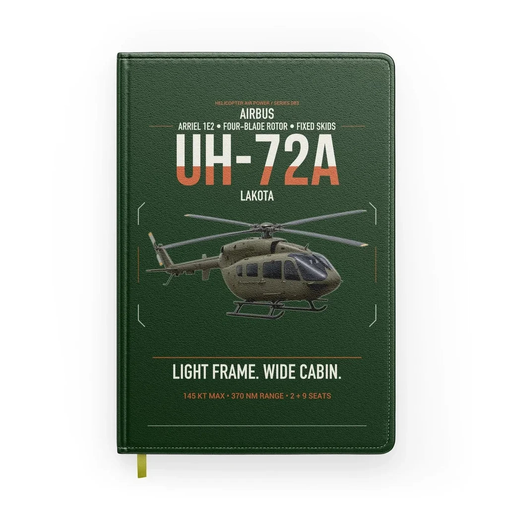 Airbus UH-72A Lakota design on dark green notebook