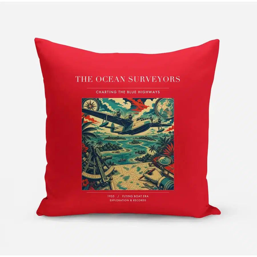 VINTAGE G4064 - The Ocean Surveyors - Designed Pillows design on red