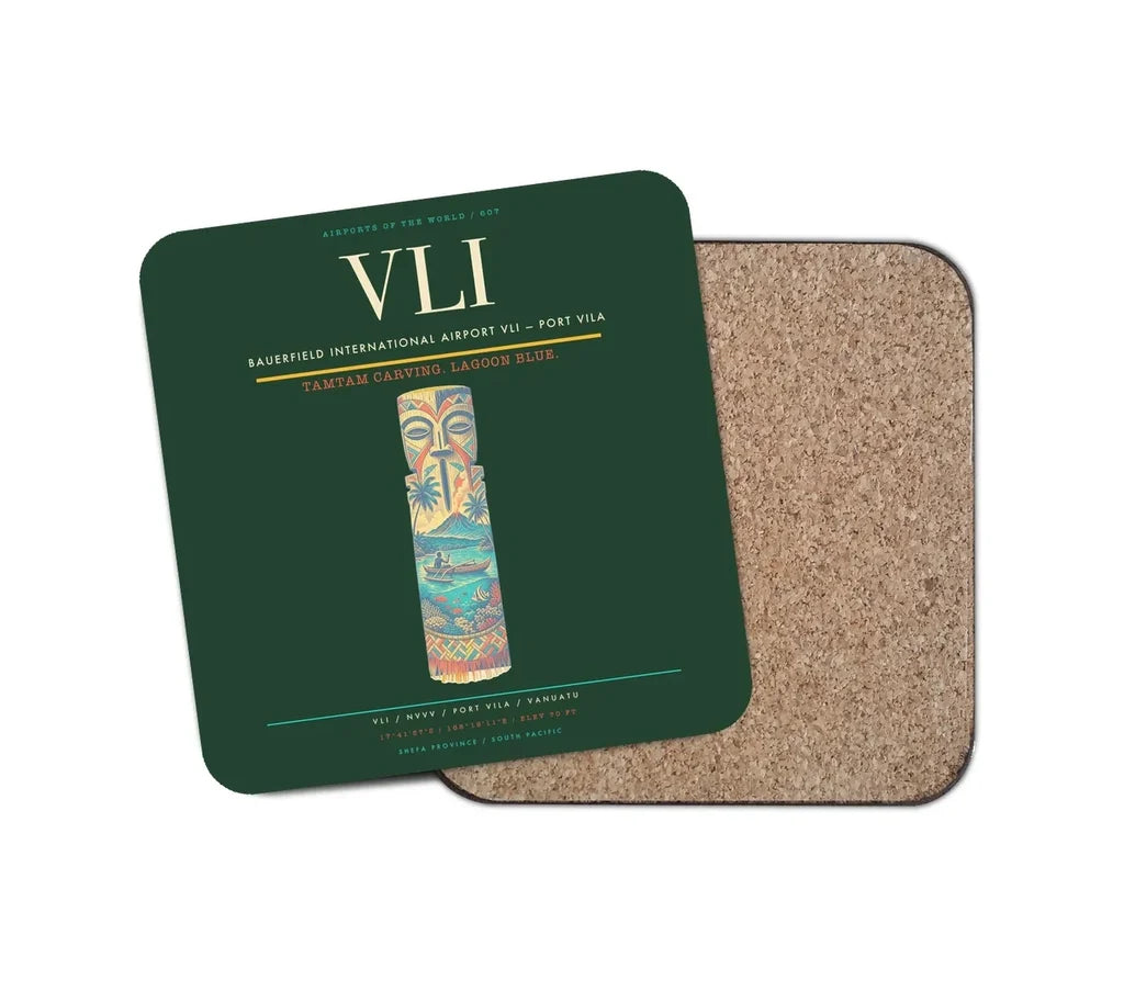 Bauerfield International Airport (VLI) design on dark green 1 piece coaster