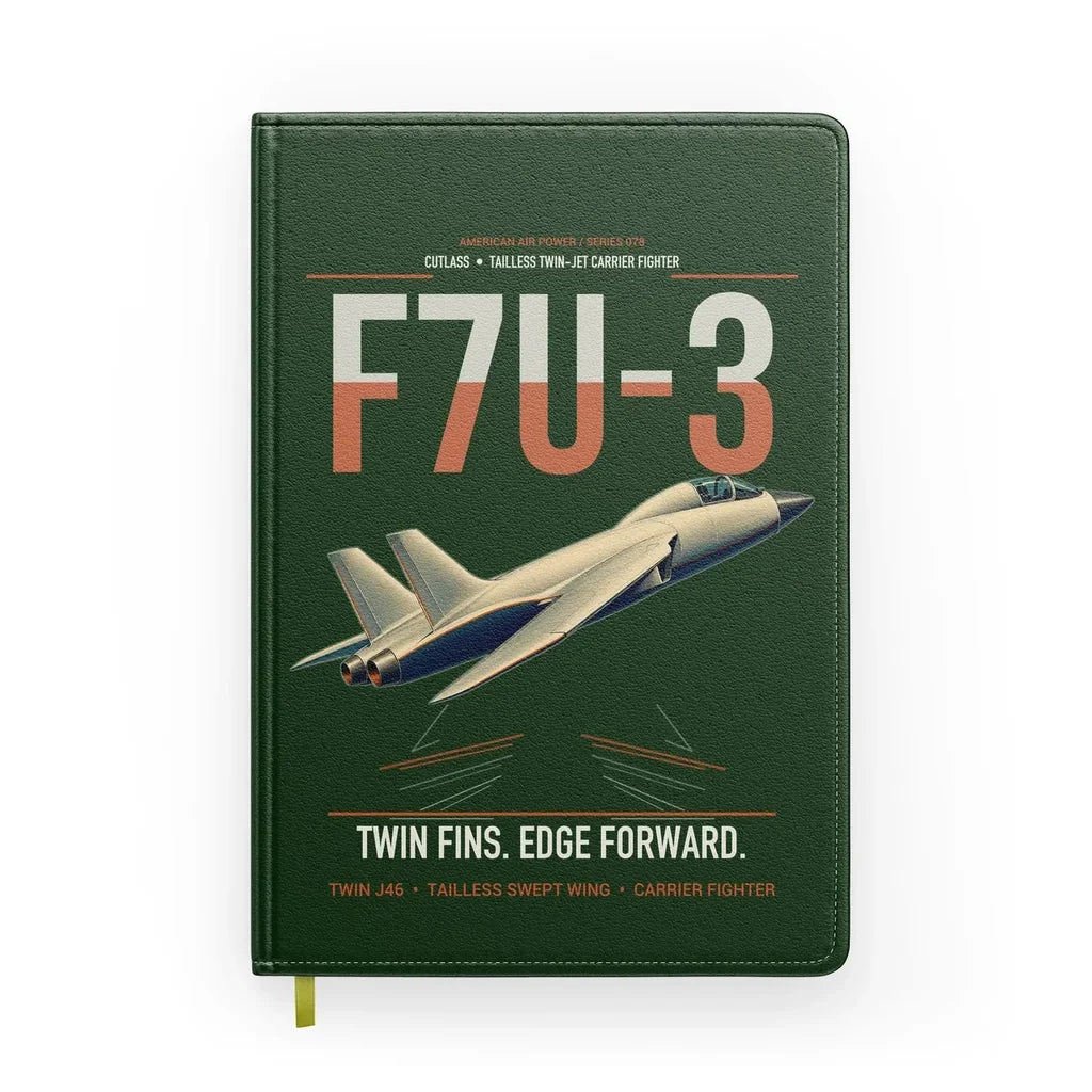 F7U-3 Cutlass design on dark green notebook